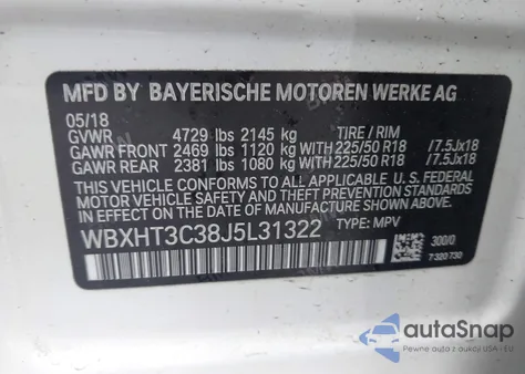 2018 BMW X1 xDrive28I z USA, uszkodzony, nr VIN WBXHT3C38J5L31322